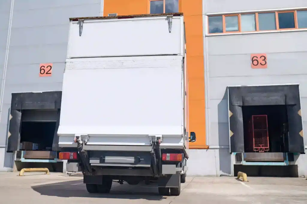 Amazon truck-waiting-for-loading-near-warehouse-