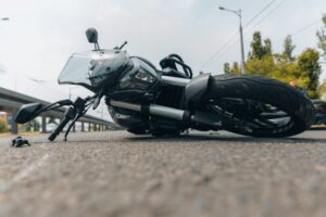 Motorcycle lying on its side after a motorcycle accident in New Orleans.