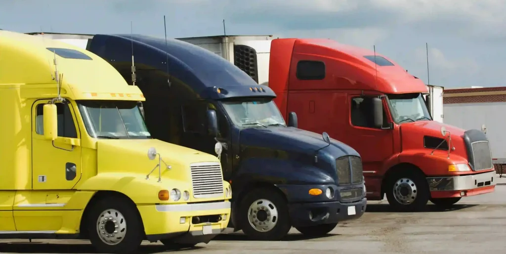 Colorful Semi Trucks Parked in a Row