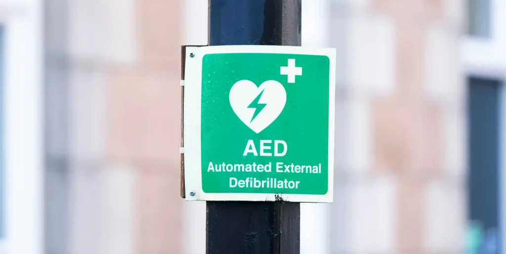 Defibrillator External Automated Aed Sign In Public Street