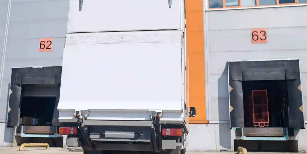 Amazon truck-waiting-for-loading-near-warehouse-